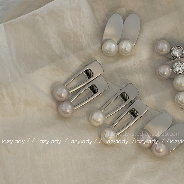 A pair of alloy pearl ins style clips side, silver sweet and cool hot girl style clips duckbill clips, clips sides, hairpins ຂະ​ຫນາດ​ນ້ອຍ