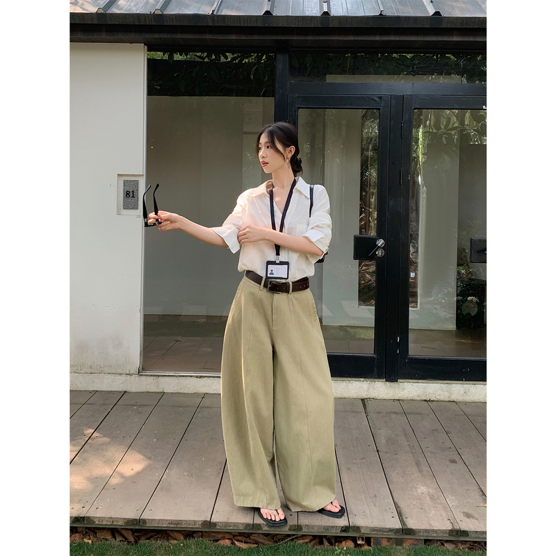 Nuomici Lazy and Relaxed High-Waisted Casual Pants Women's Spring and Summer Loose Drape Wide-Leg Pants Scimitar Pants Nuomici Lazy and Relaxed High-Waisted Casual Pants Women's Spring and Summer Loose Drape Wide-Leg Pants Scimitar Pants