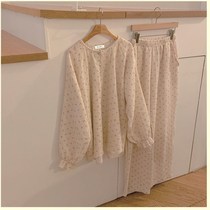 Early Fall 2021 Cherry Cute Age Reduction Long Sleeve Pants INS Wind Simple Fresh Cotton Home Suit Pajamas