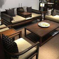 New Chinese sofa ebony solid wood retro Luohan bed Villa Chinese style walnut whole house furniture custom