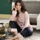 Bộ đồ ngủ dài tay cho nữ mùa thu và mùa đông cotton Bộ đồ cotton giản dị của Hàn Quốc có thể mặc ngoài mùa xuân và mùa thu mùa đông phục vụ nhà mùa thu nữ