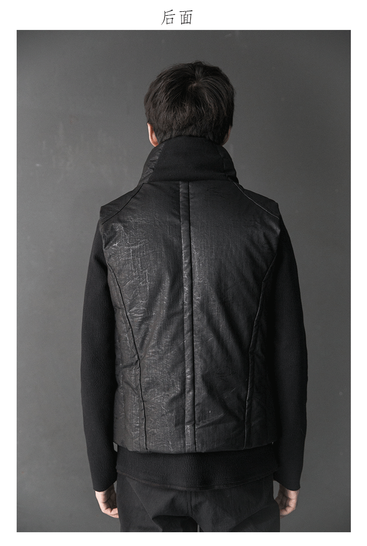 UNNAMING XIA Kết cấu ban đầu của Nhật Bản bằng da sáp không tay cao cổ vest nam trắng vịt xuống vest - Dệt kim Vest đồ vest nam