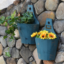 Mediterranean vintage old semi-round bucket wall hanging flowerpot solid wood half bucket wall hanging pot flower basket flower bucket