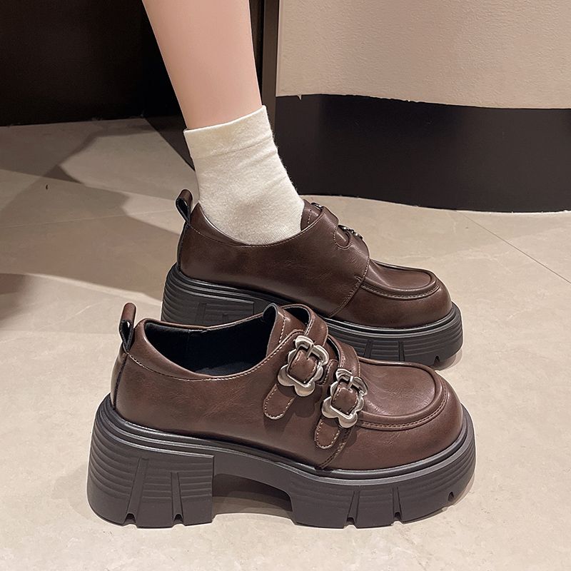 Japanese-Style British-Style Women's Versatile Leather Shoes 2024 Autumn and Winter New Thick-Soled Chunky Heel High-Heeled Mary Jane Shoes Loafers Japanese-Style British-Style Women's Versatile Leather Shoes 2024 Autumn and Winter New Thick-Soled Chunky Heel High-Heeled Mary Jane Shoes Loafers