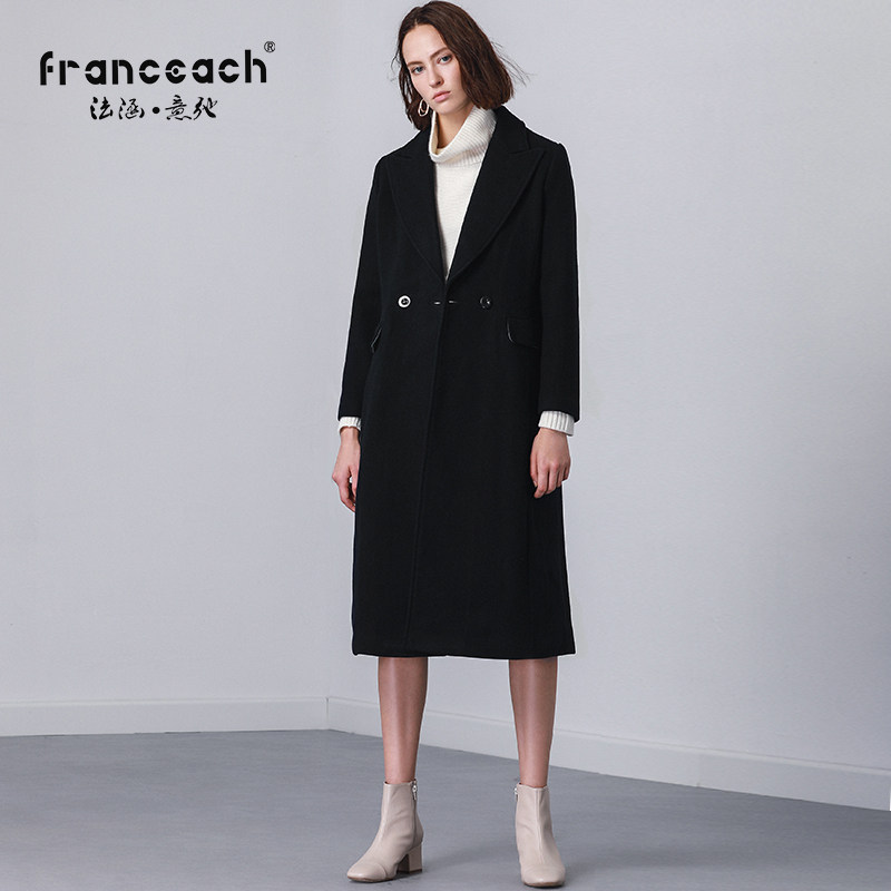 Franceach 法涵意弛 英伦风双排扣中长款羊毛呢 女式大衣 双重优惠折后￥398.2包邮