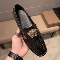 European Station Mens Shoes New Portrait Embossed Leather Bean Shoes Casual A Foot Pedal Set Foot Single Shoe Sloth Shoemen