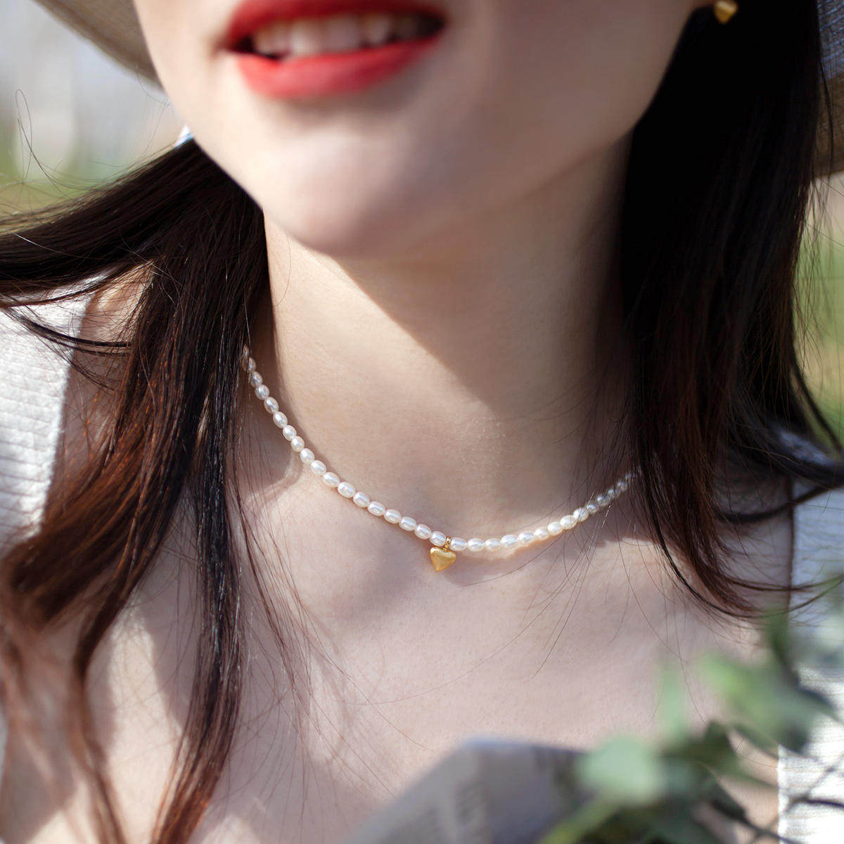 HeyJewel Love Natural Millet Pearl Cover chain chocker Birthday Gift