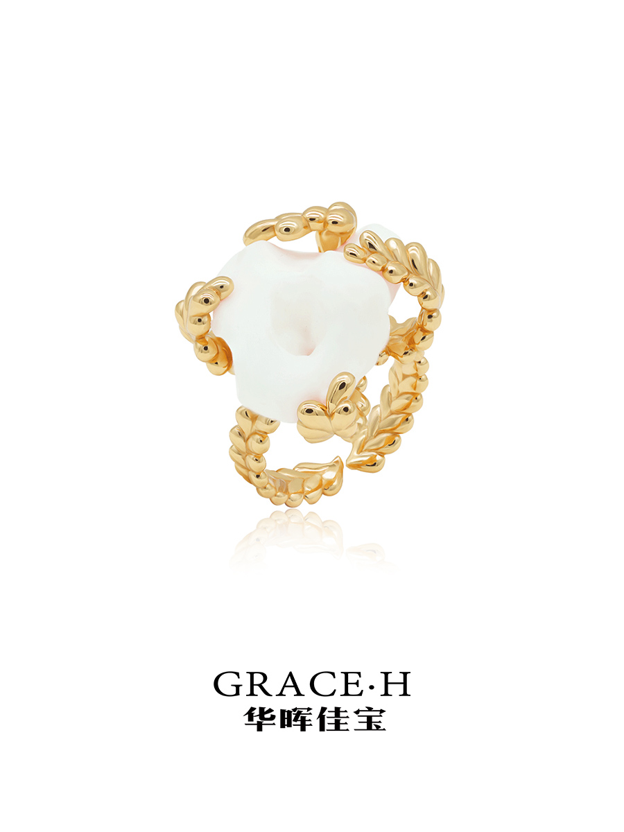 HeyJewel original design Huahui Jiabao Heng Wuxian Hay Opening Ring Woman 925 silver gilded senior ring