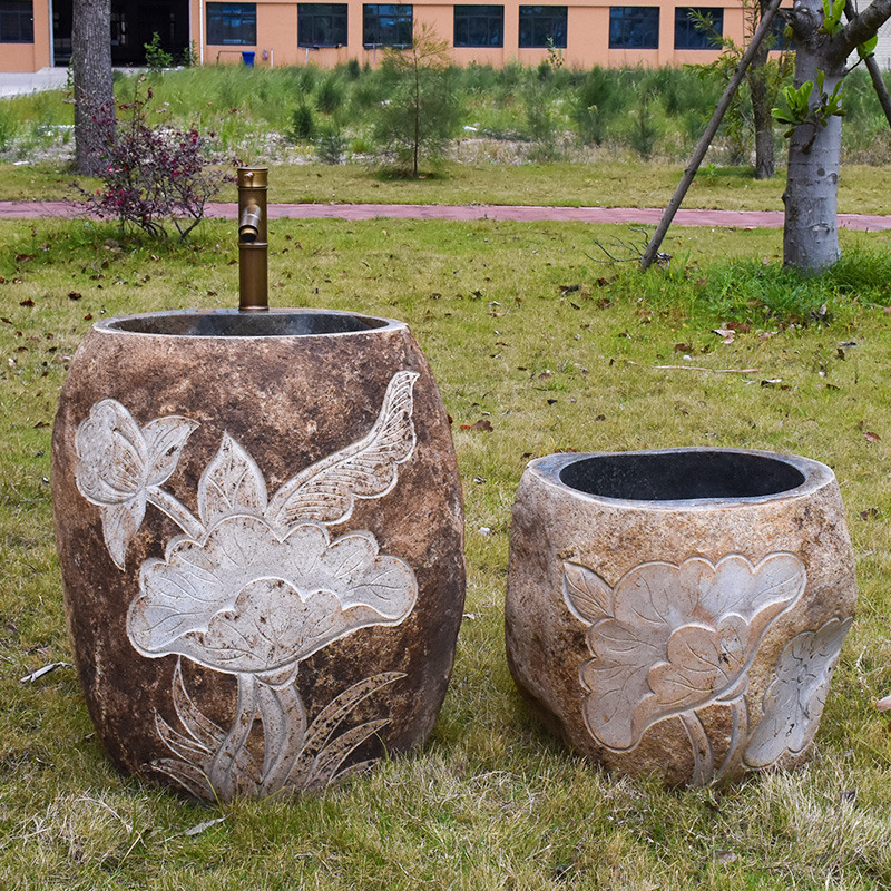 Column basin double hole washbasin cobblestone siamber basin balcony outdoor integrated basin floor wash basin column courtyard