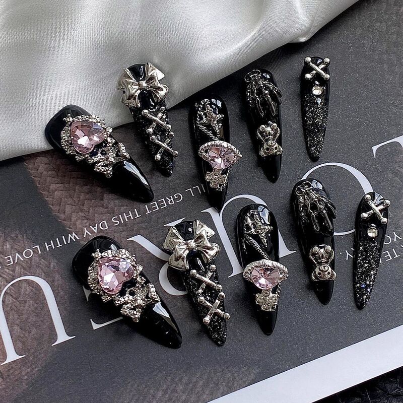 Y2K Dark Style Influencer Heavy-Duty Nail Art Stickers Mature Dark Gothic Sweet Cool Detachable Bear Bow