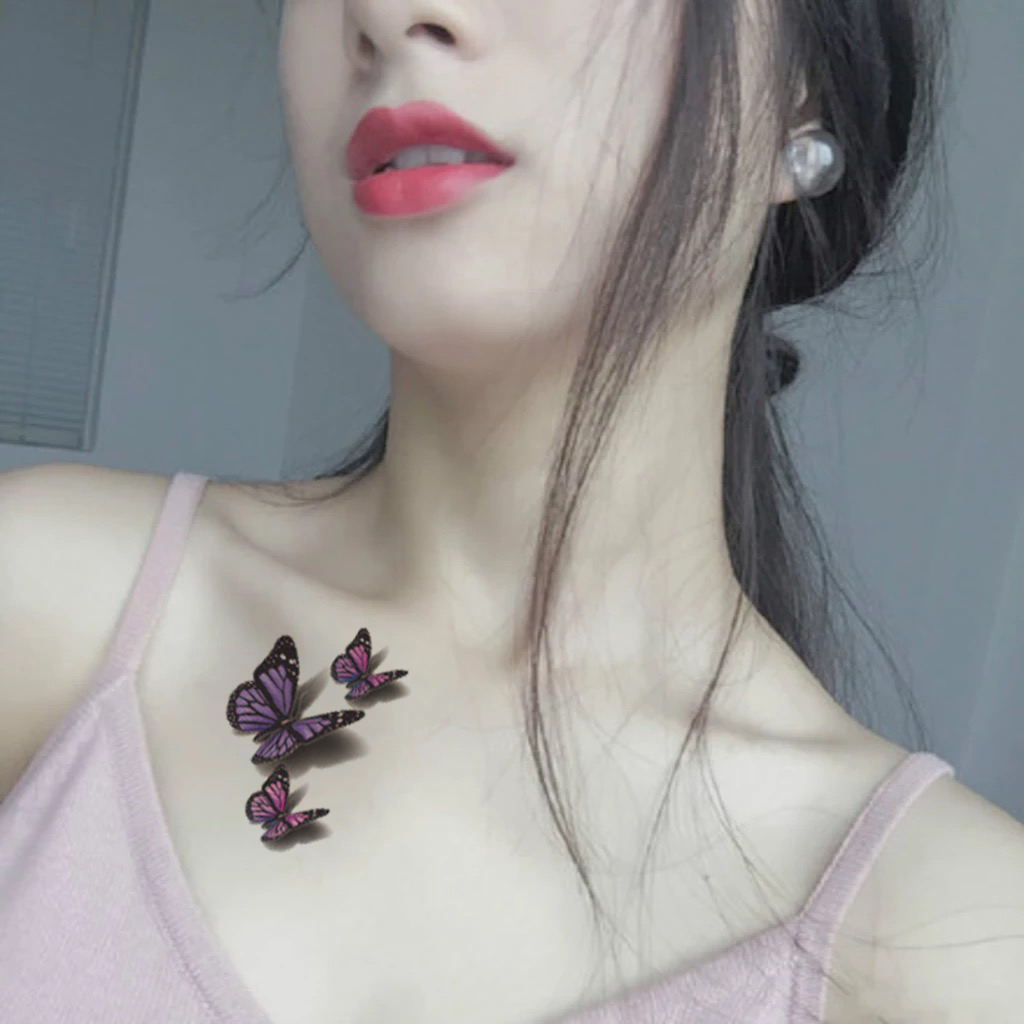 3D Rose Butterfly Tattoo Sexy chest Pre Waterproof Persistent Female Ankle Clock Korean Net Red in the tide