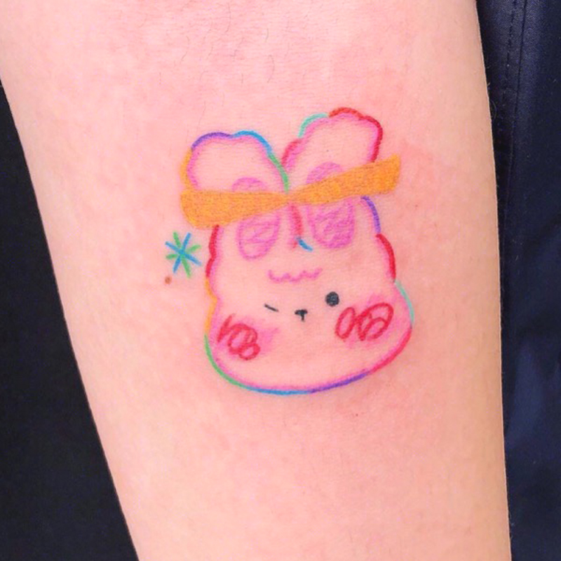 Small rabbit colored cartoon tattooed with cute waterproof persistent female child tattooed stickers Korea Ins craze J-Taobao