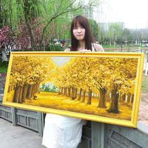 Golden full of embroidery landscape cross stitch line embroidery large living room simple modern show bedroom European style warm hanging painting