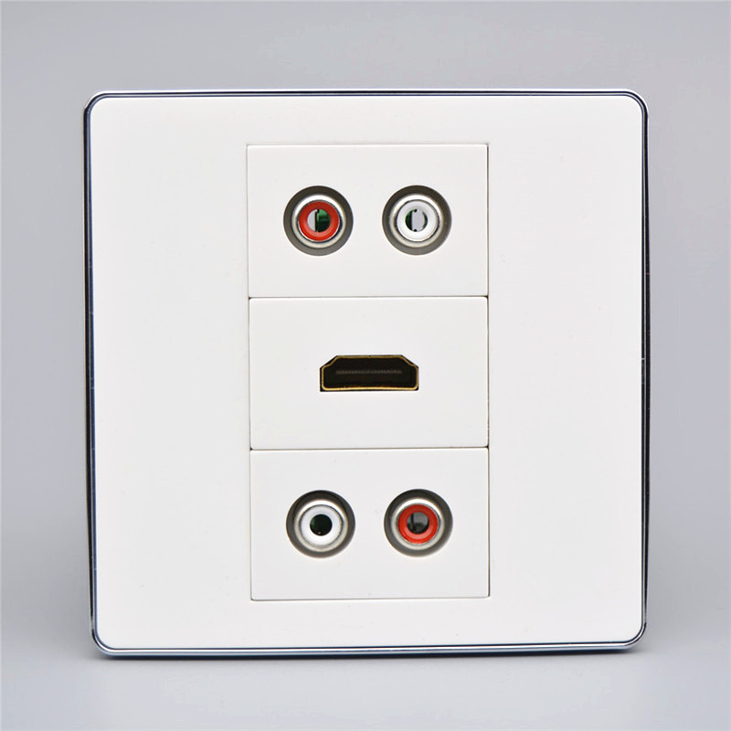 HD Dual Audio Socket Type 86 Silver Side 2 AV Solder-Free Red and White Lotus Head HDMl TV Wall Panel