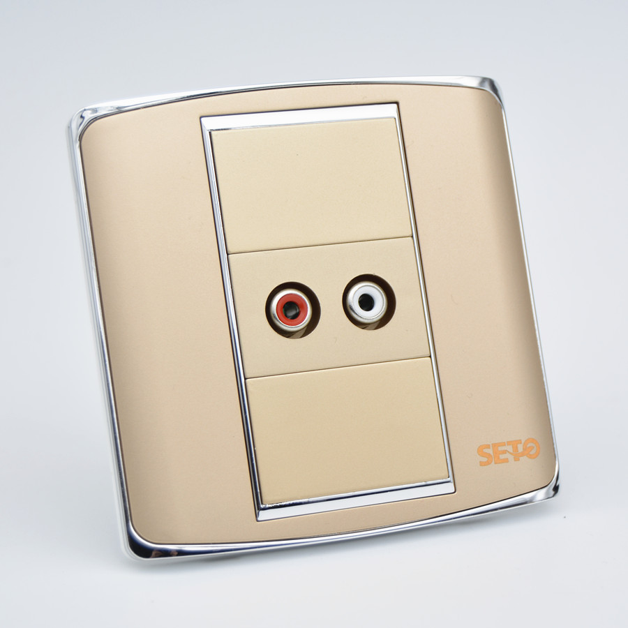 Type 86 Champagne Golden Multimedia Audio Socket Free AV Red White Double Lotus Audio Wall Switch Panel