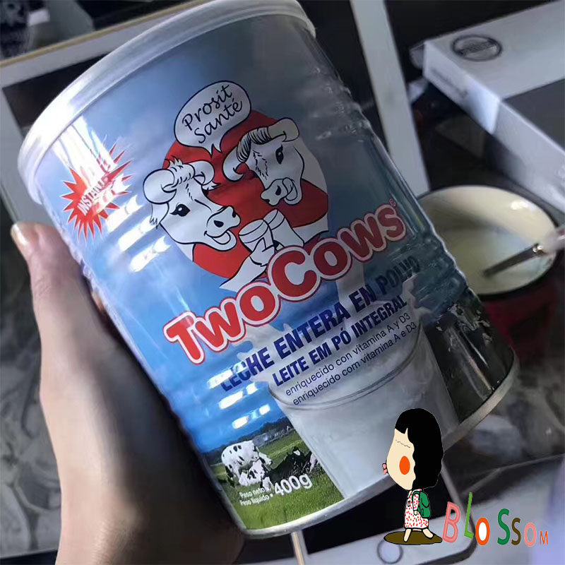 Open and Flower) Dutch Two Cows Double Milk Powder Full Fat High Calcium 400g