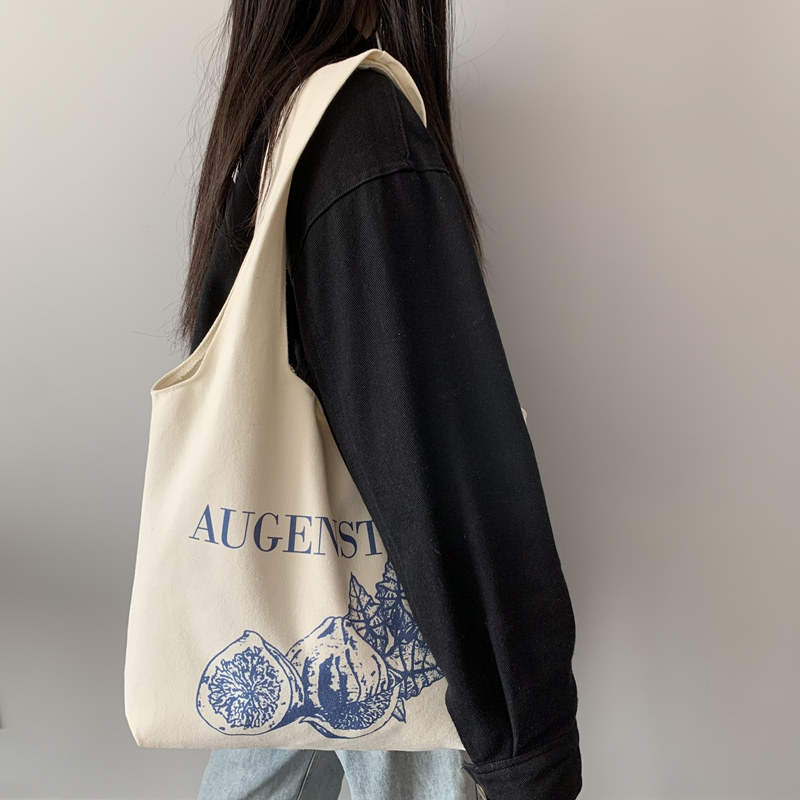 Japanese original illustration design tote illustration canvas tote bag simple and versatile literature and art large capacity shoulder bag