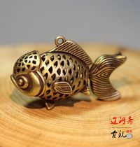 Creative handmade brass hollow goldfish year after year keychain gift Fulu pendant gift car keychain