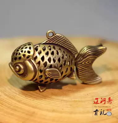Creative handmade brass hollow goldfish year after year keychain gift Fulu pendant gift car keychain