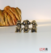 Solid copper monkey ornaments do not listen to do not look at the anti-small man three no monkey children antiques Miscellaneous bronze antique Liaohe Zhai