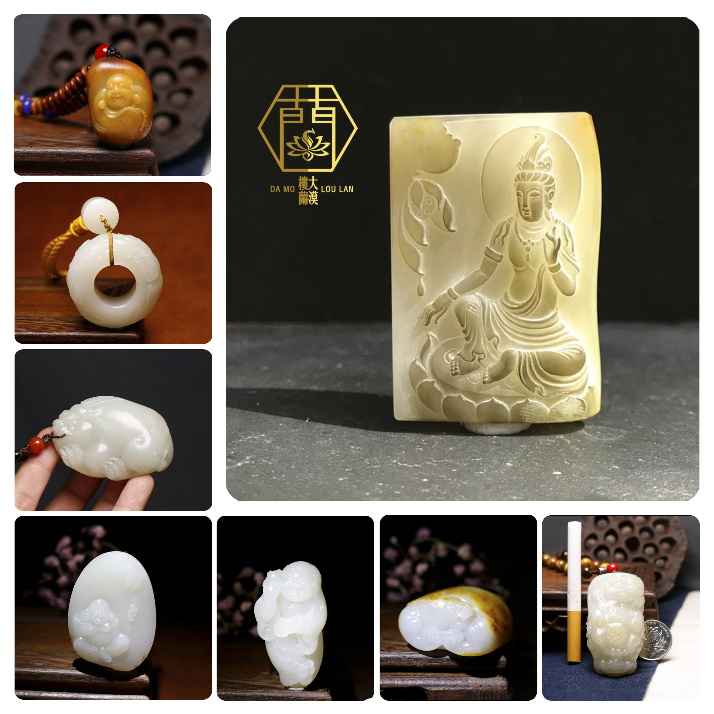(Desert Loulan)Fidelity Su Gong jade carving Xinjiang Hetian jade seed Guanyin brand Maitreya Buddha male Pixiu pendant