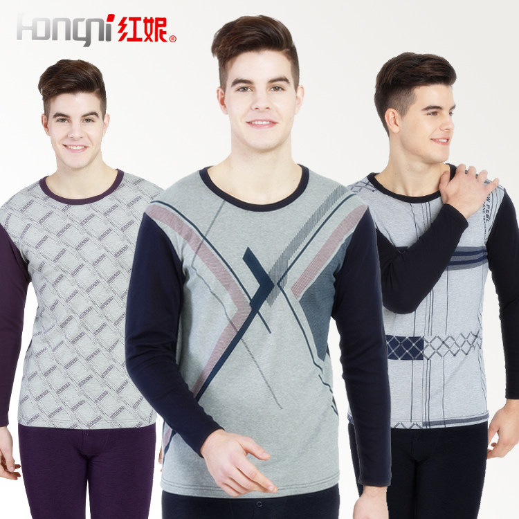 Red Nie Underwear Men Printed Autumn Clothes Sanitary Pants Suit Youth Shirt Inner Lap Pants Cotton Sweatshirt Base Fever Coat Base