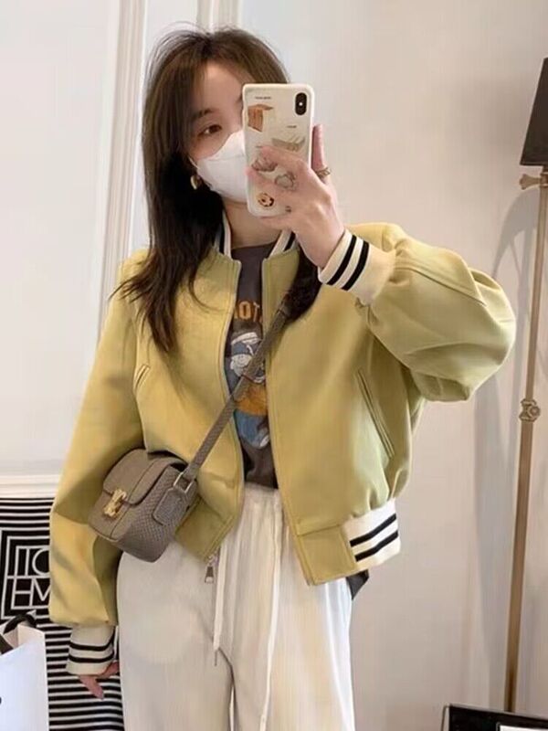 High-Waisted Jacket for Women, Spring and Autumn Baseball Jacket, 2026 New Korean Style, Fashionable Loose Short Jacket for Petite Women, Trendy Top