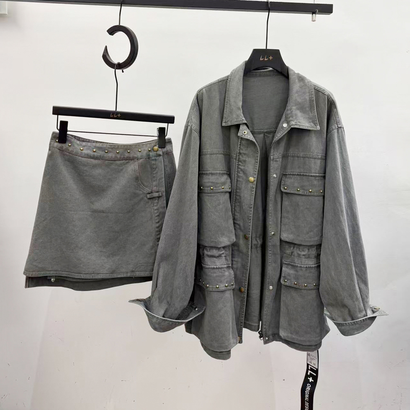 2026 Autumn Fashion Lapel Single-Breasted Mid-Length Jacket Workwear Set Women's Shorts Two-Piece Trendy Set