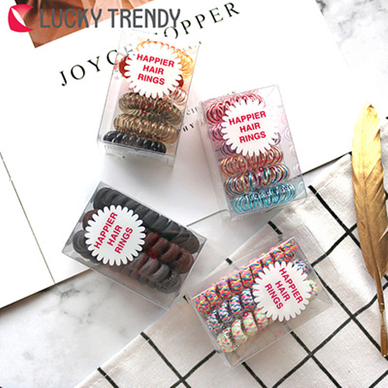 Japanese LUCKY TRENDY telephone line hair ring without trace elasticity without hurting dermation hair rope students are cute and fresh