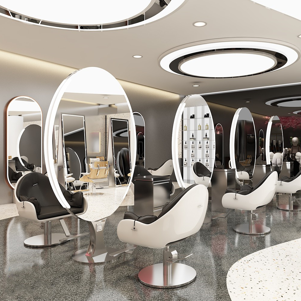 Tidal Oval Mesh Red Beauty Hair Shop Mirror Desk Hair Salon Special single-sided Rico Shop Hair Cut Mirror Bronzed Mirror Ground