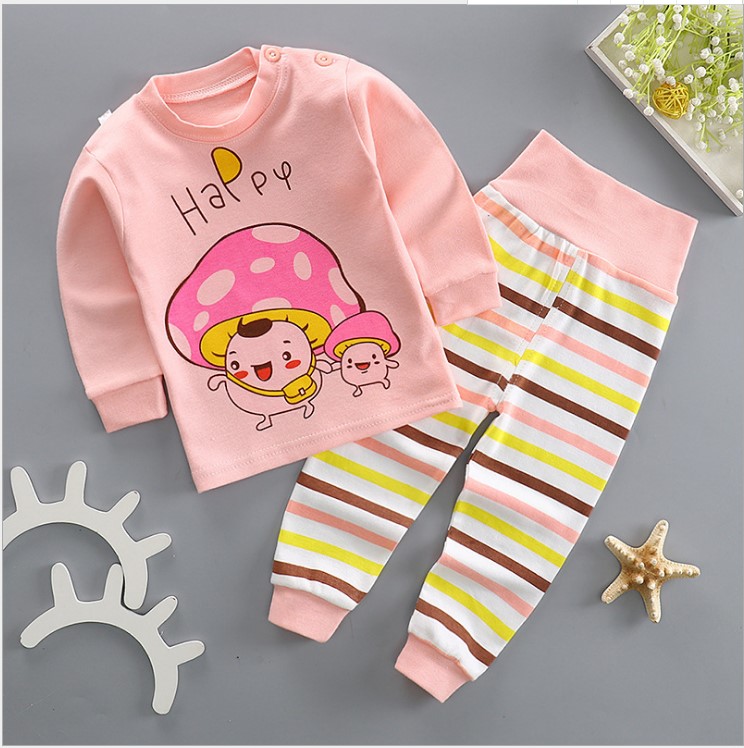 Thu childrens bộ đồ lót cotton mùa thu quần áo em bé quần áo nam và nữ màu bông mùa thu đồ ngủ quần bé mùa đông.