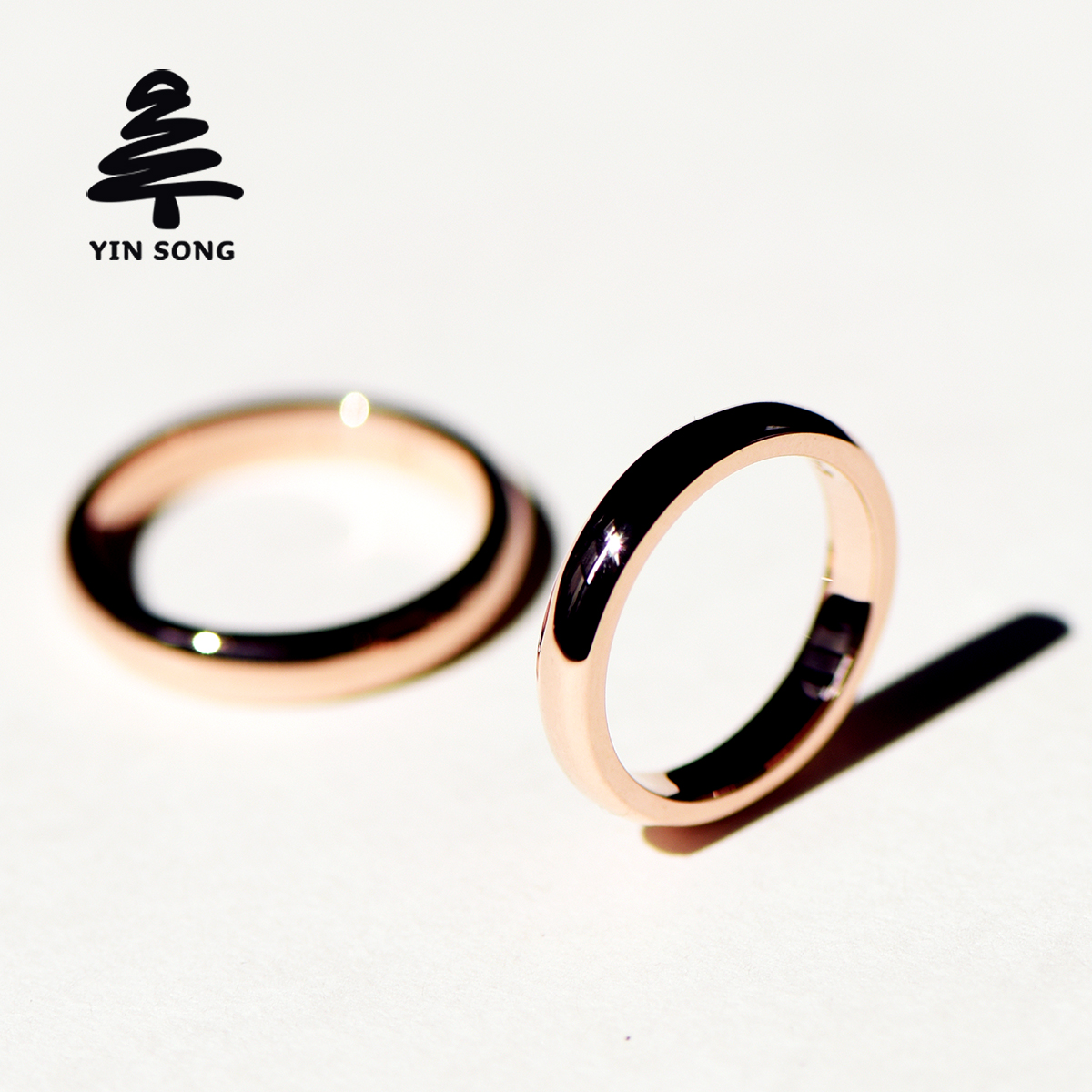 3 5mm curved plain circle Au750 rose gold ring 18K gold color gold couple ring lettering for men and women