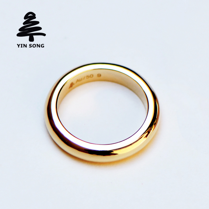 Curved surface belt waist ring, silver pine Au750 gold 18K gold ring couple pair ring, simple glossy men and women