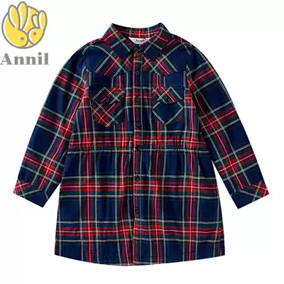 Annil children's clothing 2019 autumn new women's big children's long-sleeved cotton woven plaid skirt AG931512