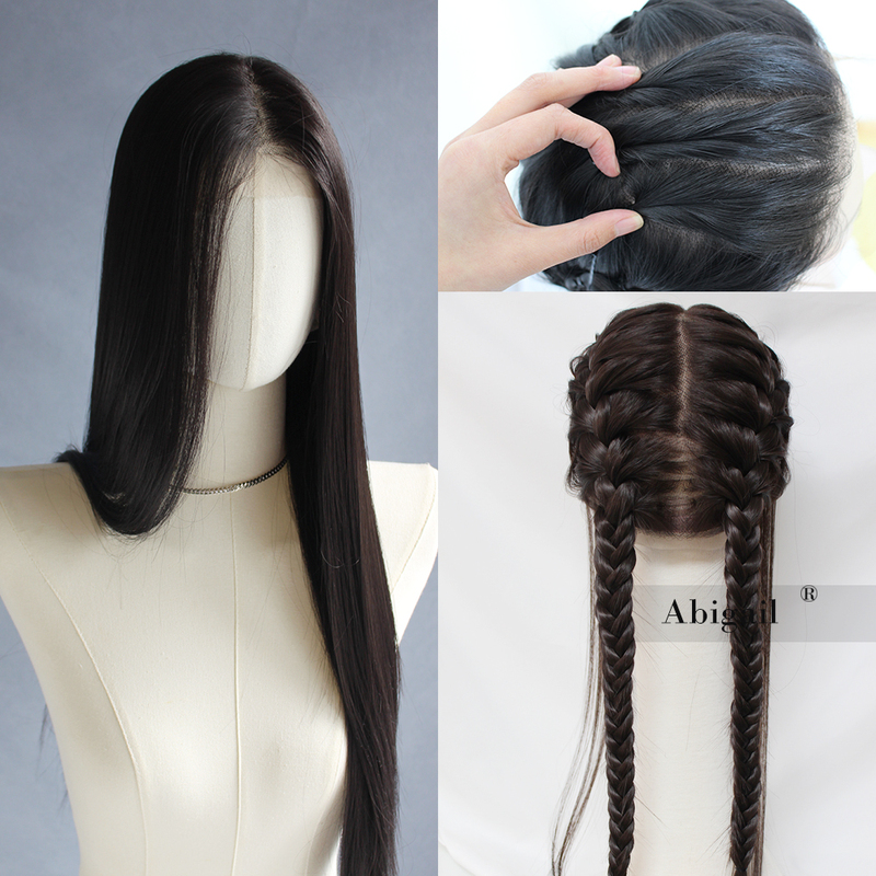 Full Lace Hand-Woven Wig with High-Temperature Fiber, Free Parting, Natural Black Straight Hair for Daily Wear, Full Lace