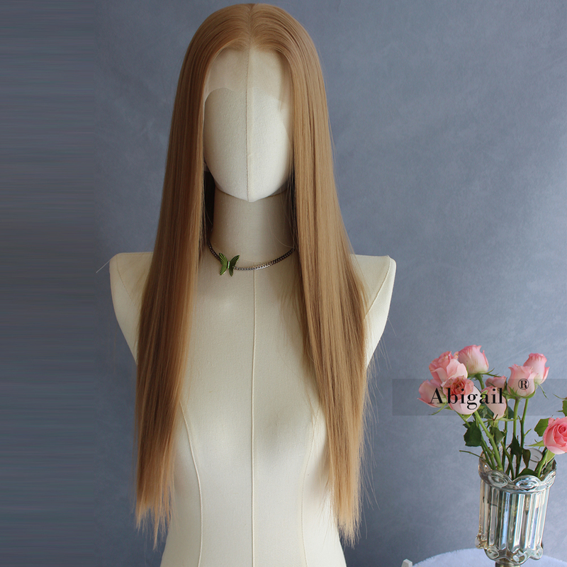 Fully Hand-Woven Lace Synthetic Wig, Linen Blonde Straight Hair, Free Parting, Natural and Realistic Female Wig, High-Temperature Fiber