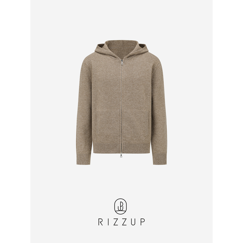 Rizzup Lp Style Floral Yarn Hooded Zip-Up Sweater, 100% Wool Yarn, Quiet Luxury Style, Old Money Style