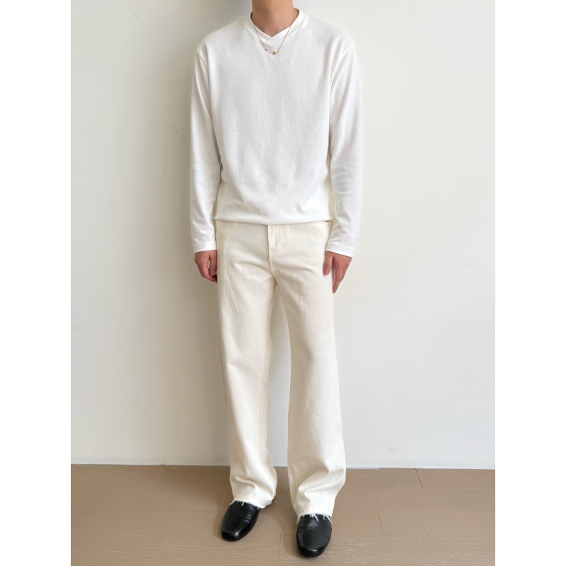 Rizzup Ration-Style Cotton-Linen Blend V-Neck Textured Long-Sleeve Base Tee, Breathable, Wrinkle-Resistant, Machine Washable