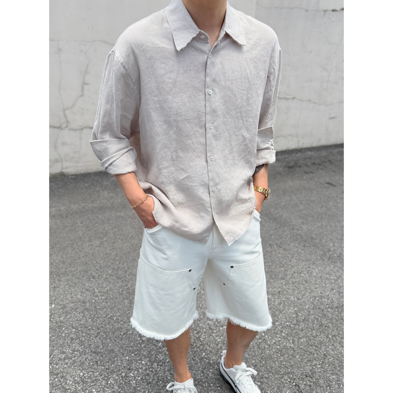 Rizzup Gcg Style Takahashi 40-Count French Rain Dew Linen Shirt Raw Edge Linen Shirt