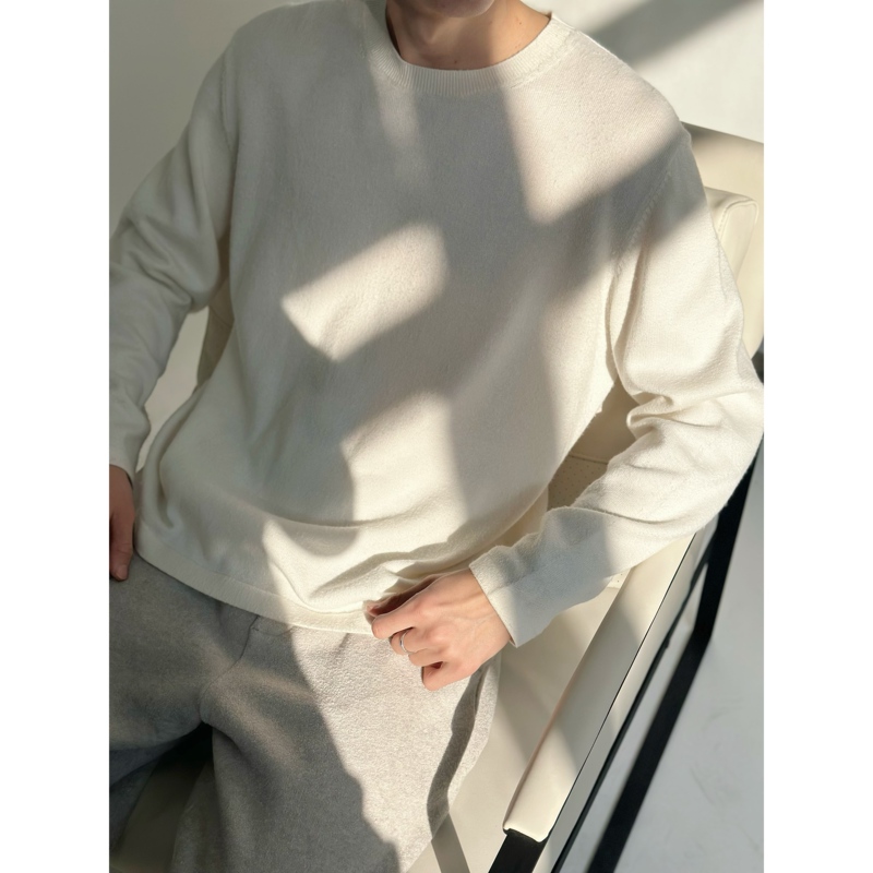 Rizzup Row Style Brushed and Pilled Cotton Knit Long-Sleeve Sweater Base Layer Knitwear