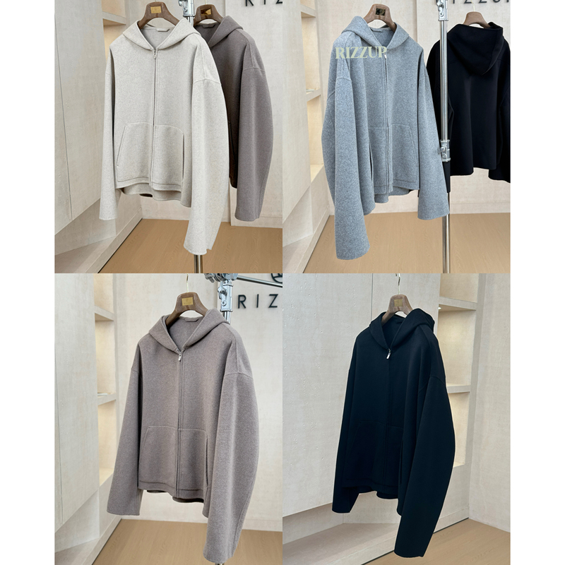 Rizzup Ac Style 16.5 Micron 140 Count Double-Sided Wool Zipper Hoodie Coat Ultra-Fine Wool Blend