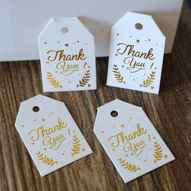 Bronzing THANK-YOU Pendant DIY Ornament Small Label Gift Cards Delight box Decorative Cards 100 pieces