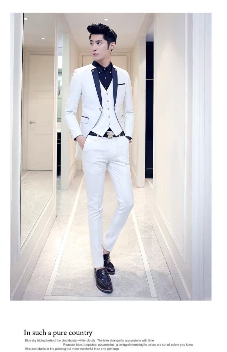 Mới tuxedo hộp đêm váy cưới phiên bản Hàn Quốc của bộ đồ mỏng phù hợp với thời trang phù hợp với ba mảnh trắng nam áo khoác nam