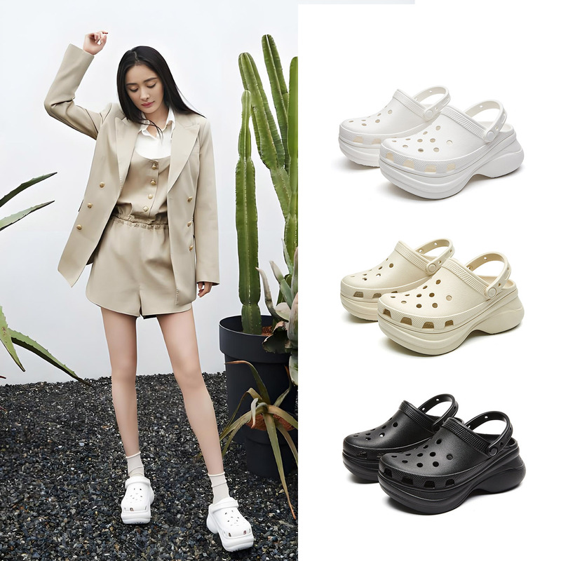 Yang Mi's Same Style Little Whale Clogs for Women, 2026 New Summer Non-Slip Outdoor Thick-Soled Height-Increasing Beach Sandals