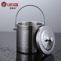 Double-layer stainless steel ice bucket insulated with cover ice grain bucket size red wine bucket bar ice portable ice bucket