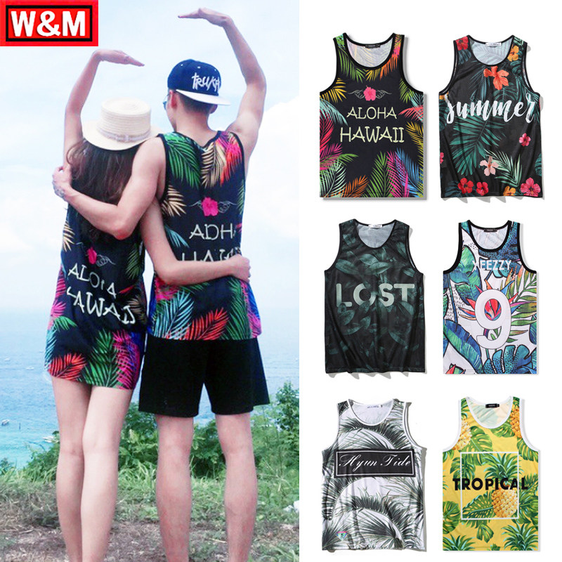ins seaside holiday lovers net vest men speed dry dazzling print sleeveless T sports casual fitness running surfing