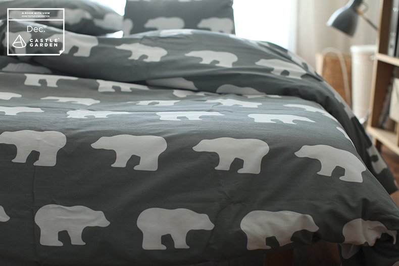 Castle Garden denim bông twill tờ in quilt + + gối gấu bắc cực tro thành phần - Bộ đồ giường bốn mảnh bộ chăn ga
