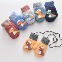 Childrens gloves winter knitted thickened wool cartoon dinosaur boys and girls baby children bag finger gloves 2-5