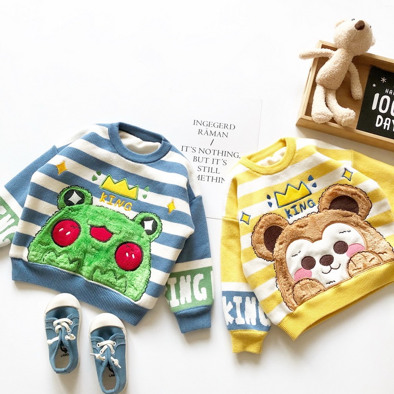 Angel Home Children's Clothing Winter Boys and Girls Fleece-Lined Thick Cute Monkey Frog Striped Pure Cotton Knitted Sweater Angel Home Children's Clothing Winter Boys and Girls Fleece-Lined Thick Cute Monkey Frog Striped Pure Cotton Knitted Sweater