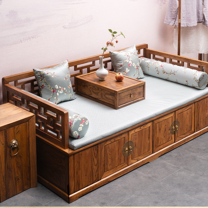 Luohan bed new Chinese solid wood small apartment old elm sofa bed Luohan chair collapse Zen home stay antique furniture